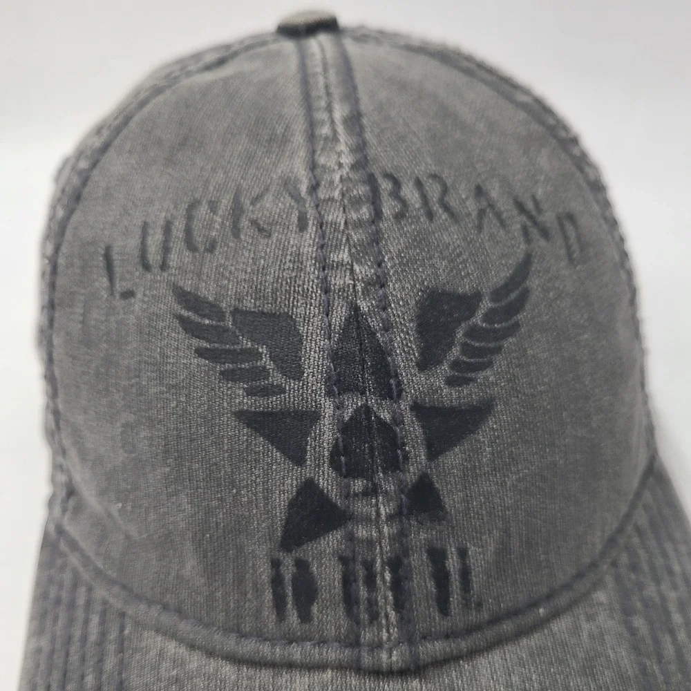 Lucky Brand Hat Adjustable Strapback Gray Black Men Cotton Casual‎ Everyday Wear